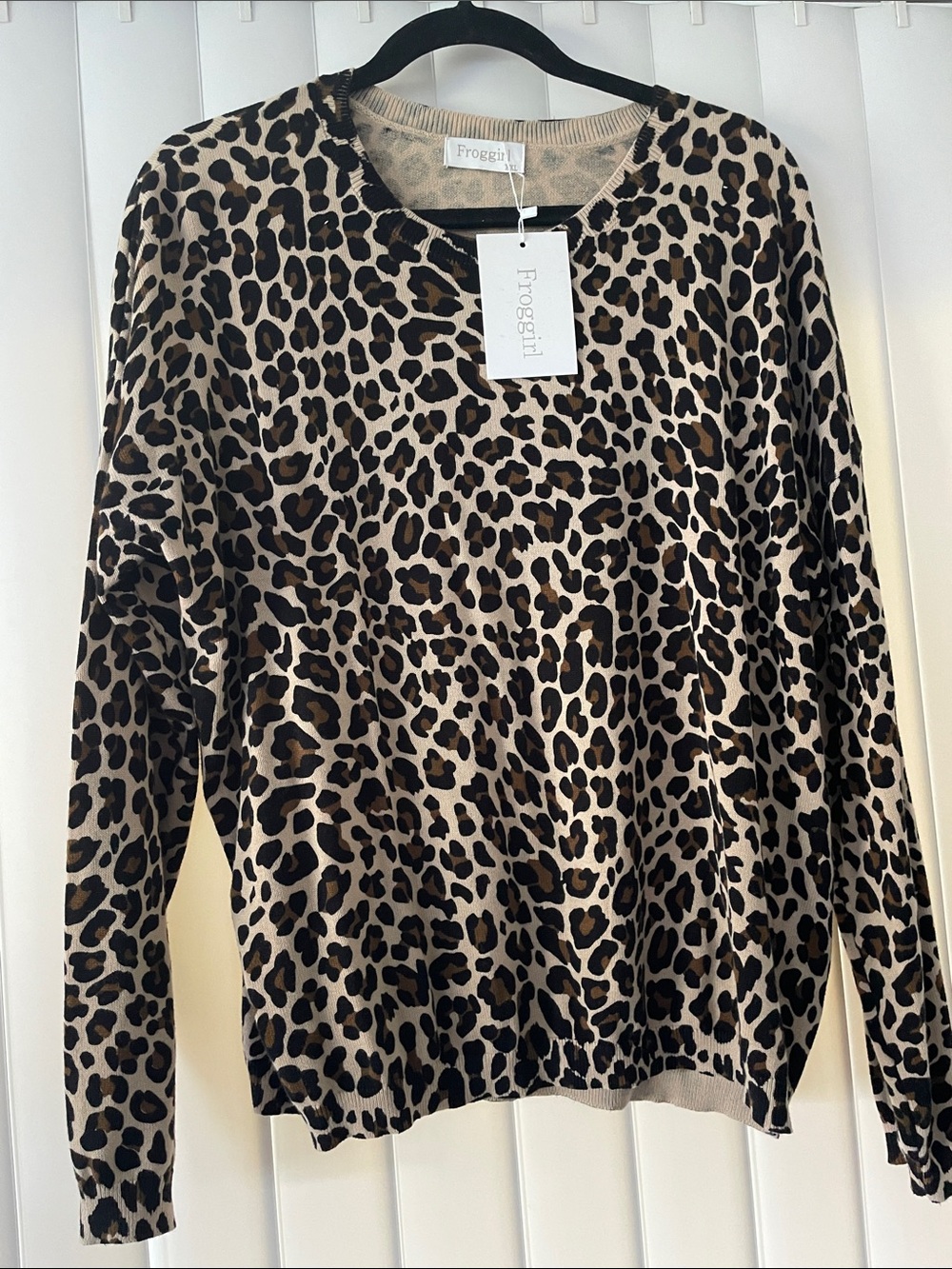 Leopard Print Long-Sleeve Top - Beige/Brown
